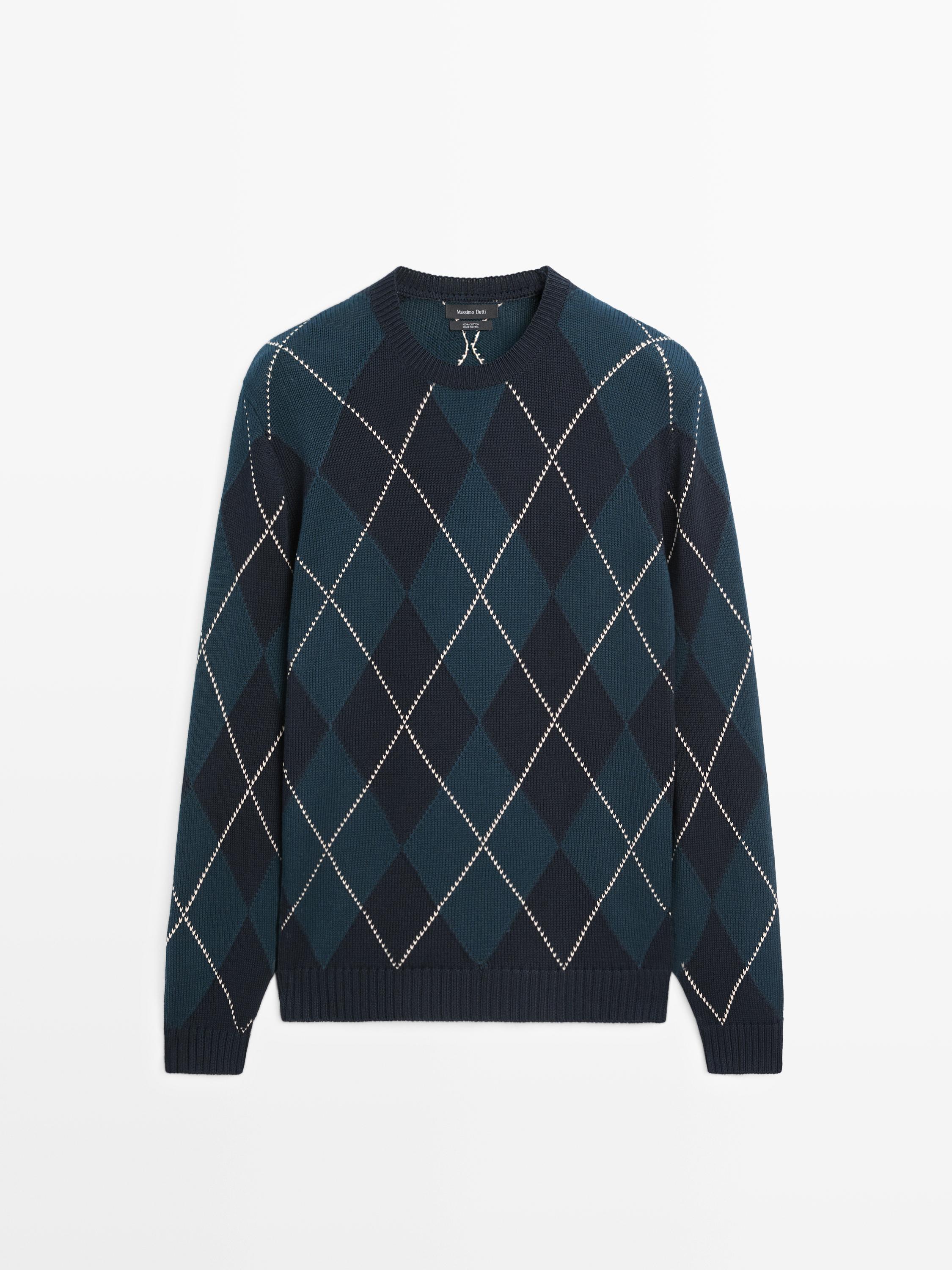 Cotton knit sweater with argyle detail